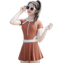 Japan direct mail TeddyShop childrens half-sleeved two-color half-zip one-piece swimsuit kids528