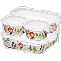 (Direct mail from Japan) Yiweiqi heat-resistant glass storage box Little Red Riding Hood style 4 pack suitable for microwave ovens