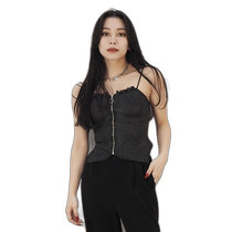 Japanese direct mail EVRIS womens retro style fake leather lace halter top 372440400401