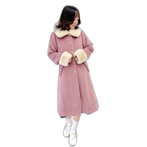 Japan Direct postal axes femme POETIQUE Ms. Mao collar lotus leaf lace big coat long style warm elegance