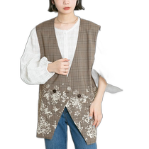 Japan Direct Mail KBF Womens Retro Lace Printed Plaid Vest Spring and Summer Casual Fashion Items V-neck
