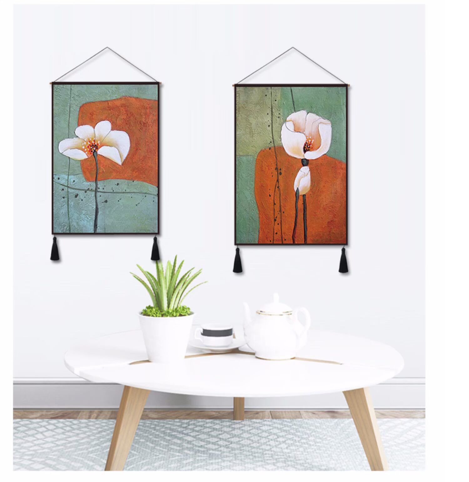 Lotus ba bức tranh tường Bắc Mỹ Mỹ i nhà hàng hiện đại tối giản nghiên cứu bức tranh tường bức tranh tường phòng khách trang trí bức tranh tấm thảm - Tapestry thảm treo tường decor	