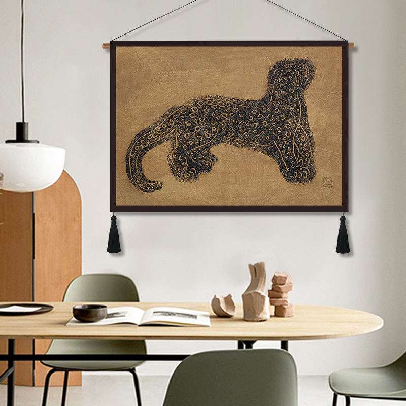 Chang Yu's Money Leopard Fabric Tapestry, Electric Meter Box Hanging Cloth, Tea Room, Bedroom, Dining Room, Bedside, Chinese Style Hanging Painting, Wall Tapestry