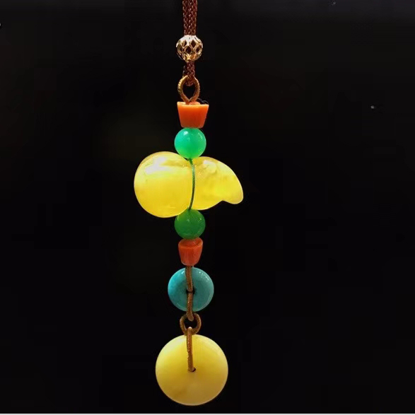 Original design honey wax gourd pure hand woven mobile phone pendant bag hanging natural honey wax key button 14K bag gold