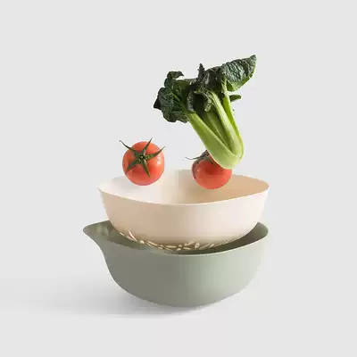 Nordic Japanese color double-layer fruit and vegetable drain basket kitchen household plastic wash basket filter fruit basket