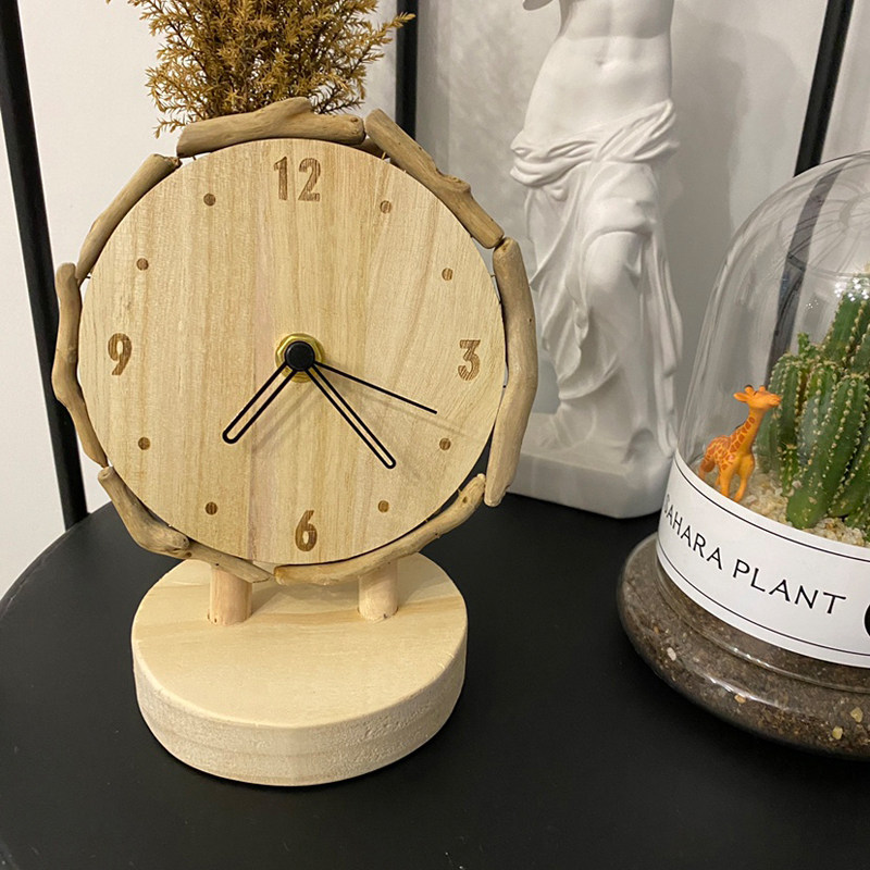 Nordic silent clock wooden clock ornaments desktop living room home children's desk clock desktop creative minimalist desk clock