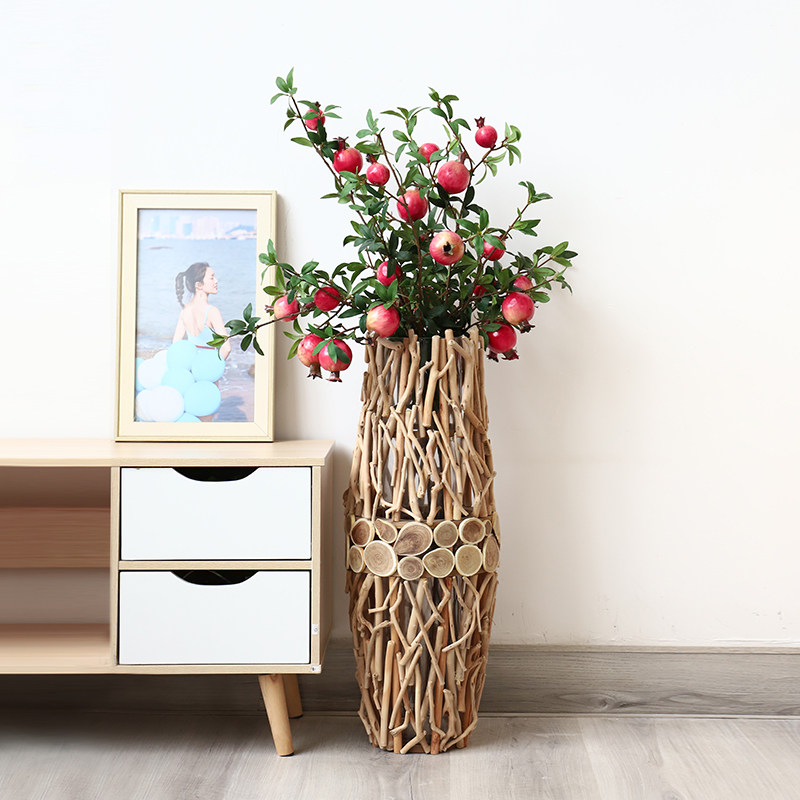 Light luxury European-style floor-to-ceiling vase decoration living room flower arrangement dry flower wood modern home decoration TV cabinet decoration
