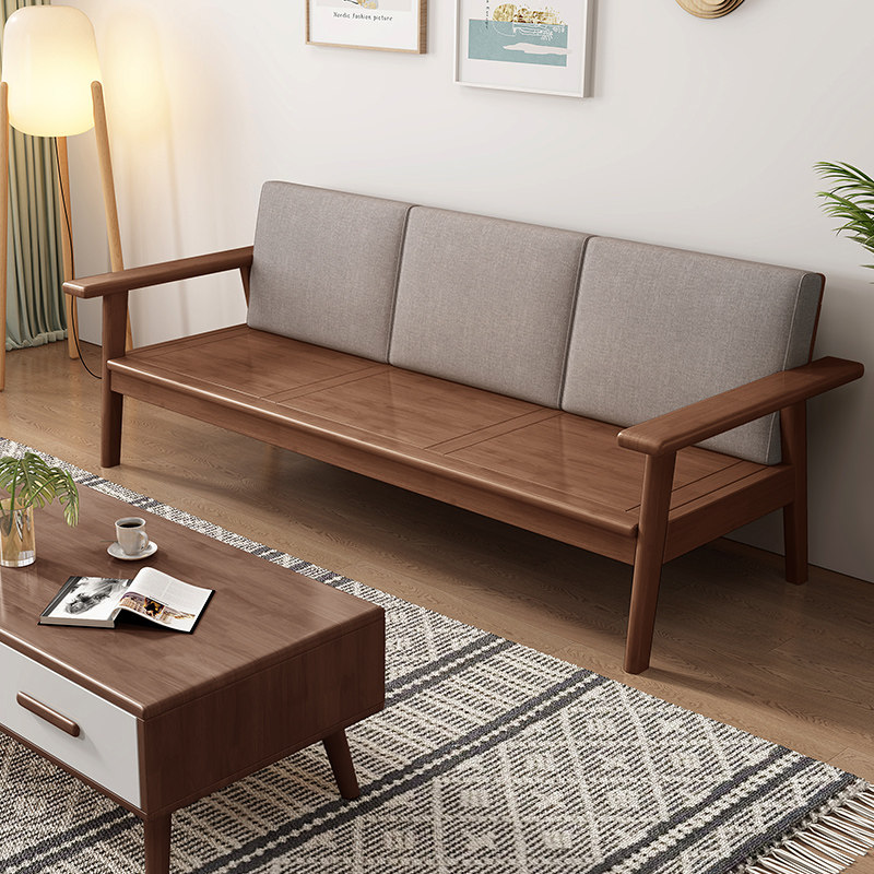 Solid wood sofa Nordic small apartment three-person furniture simple living room winter and summer dual-use fabric sofa factory direct sales