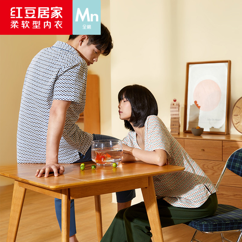 Pure cotton short sleeves Sleepwear Women Lovers 90% Pants Suit Red Bean Loose Thin spring Summer double veil Home Suits Men