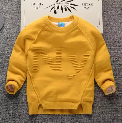 New children's clothing children's spring and autumn coat boys plus velvet sweater pullover warm round neck autumn and winter padded sweater