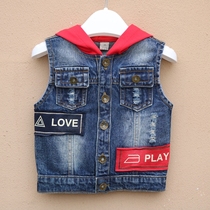2021 new children cotton denim vest boy vest baby waistcoat shoulder spring and autumn casual boy hooded 1-3 years old