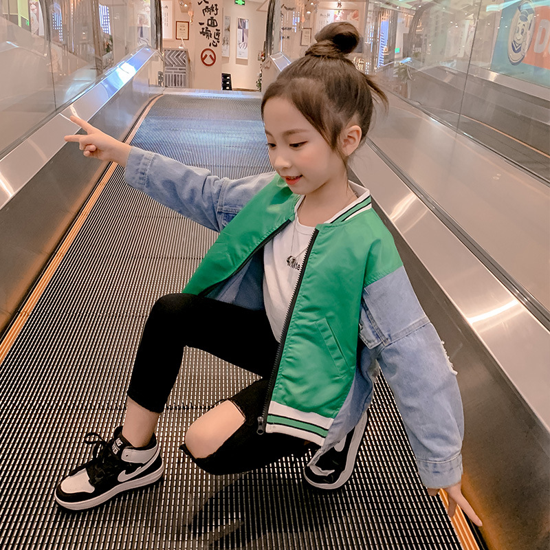 2020 mùa xuân cô gái mới áo khoác mùa xuân dress Medium Kids Casual Jacket Denim không thường xuyên Lyning trẻ em.