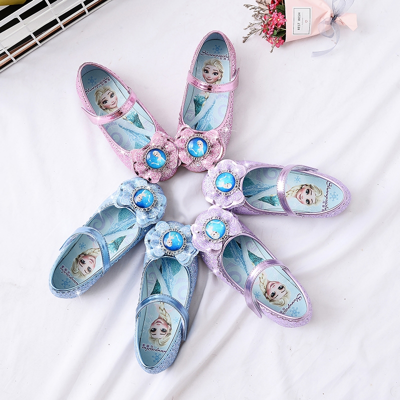 NEW Girl princess shoes Girl leather shoes Aisha Baby shallow mouth frozen soft bottom Aisha children's crystal shoes