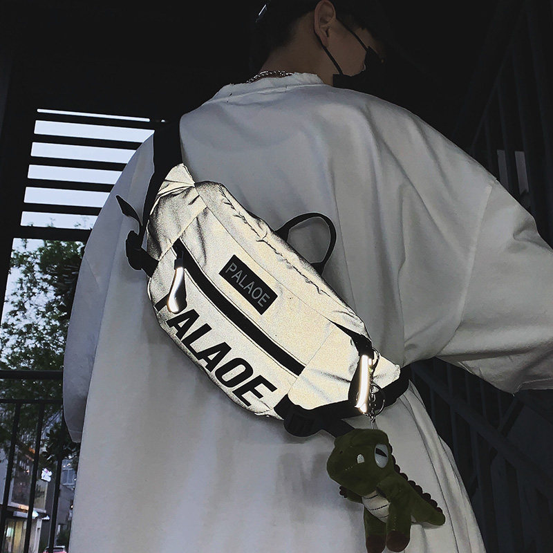 Tide in sports casual slug bag male and female breast bag reflective shoulder bag hip hop personality student pocket