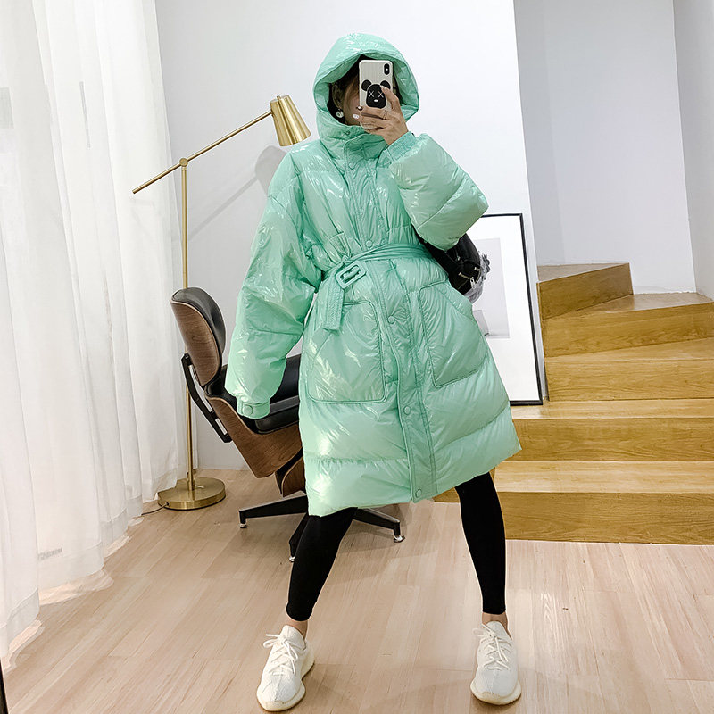 Clearance picking up leaks Anti-season clearance benefits ~ bright face down jacket women's mid-length fashion waist purple bread jacket winter