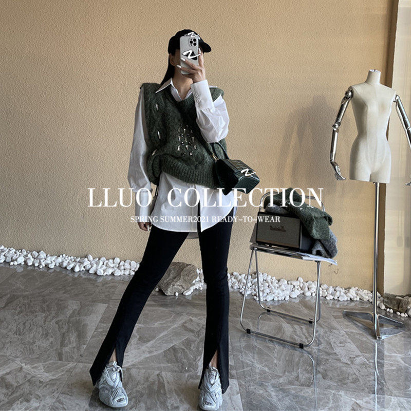 Clearance pick-up leaks, ingenuity and casual wear~ Luoge loose outer wear hand-beaded knitted vest