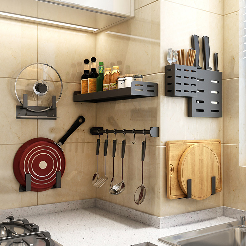 Kitchen shelf without punching rack rack hanging shelf wall mounted household flavor supplies large