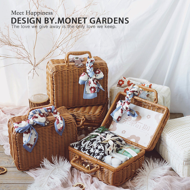 Birthday Gift Box Wind Companion Gift Box Empty Box Hand Rattan Basket Wooden High-end Packaging Box Gift Box-Taobao