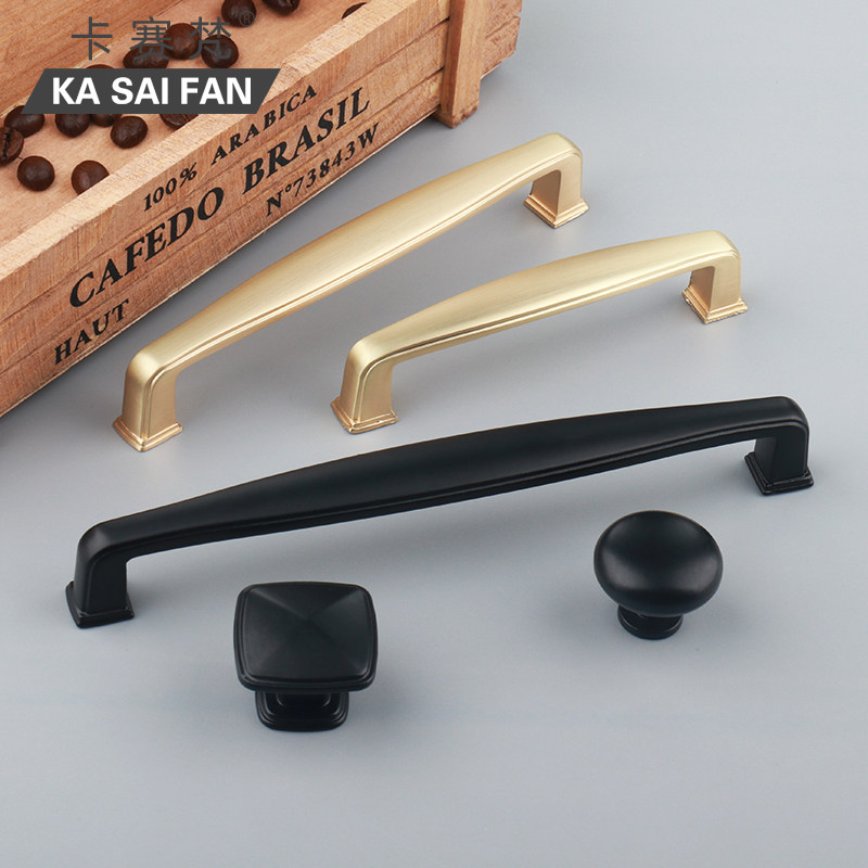 American black overall cupboard drawer handle wire drawing gold light lavish modern minimalist Nordic golden wardrobe subcabinet door handle