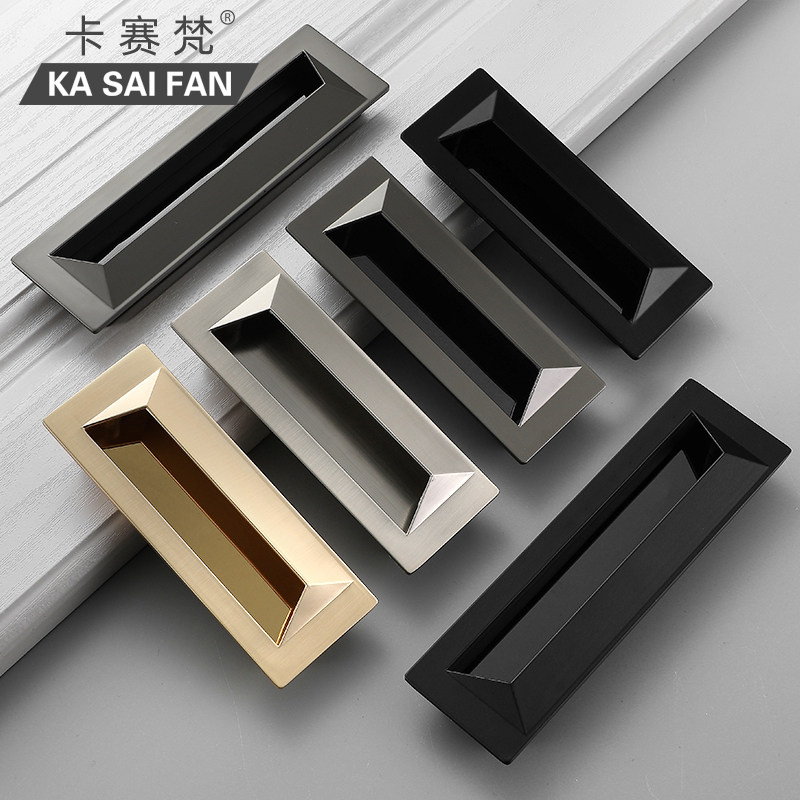 Notched modern minimalist black overall cabinet drawers cabinet door invisible concealed wardrobe drawers Dark handle embedded