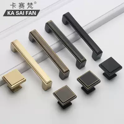 Cabinet door handle black copper high-grade brass gold simple wardrobe door bronze handle modern American light luxury