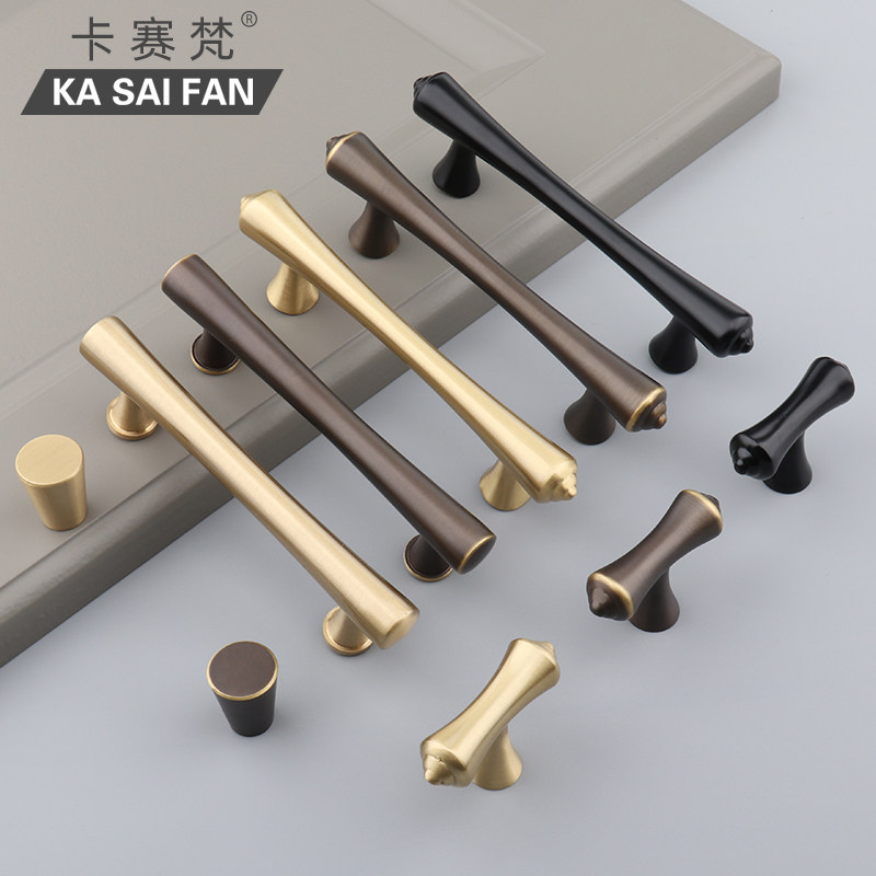 Light extravagant American pure brass cabinet door retro pull handle brass handle modern minima gold Nordic integral cabinet full copper handle
