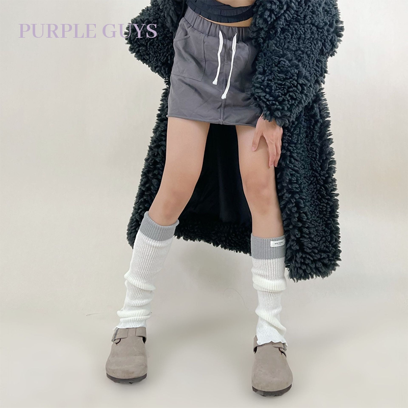 purple guys sub culture y2k leg cover female autumn winter calf socks hot brooder retro splicing knit heaps stocking socks-Taobao