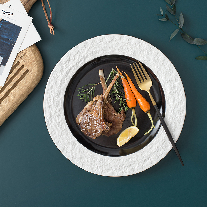 Stone pan European relief plate beefsteak disc western - style porcelain tableware snack plate creative dishes breakfast tray