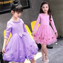 Girls Yellow Dress Spring and Autumn 2019 New Spring - Clothing Childrens Bowl Princess Yarn Dress Childrens Spring Dress
