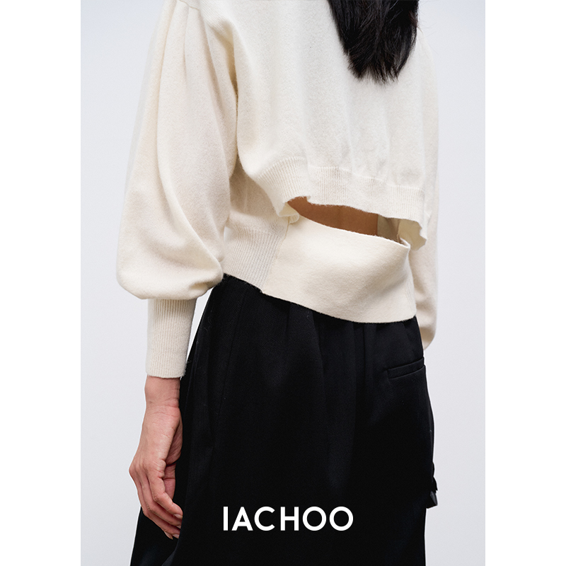 IACHOO 2021 autumn and winter cashmere back hollow cardigan loose cold wind lazy comfortable sweater knitted women