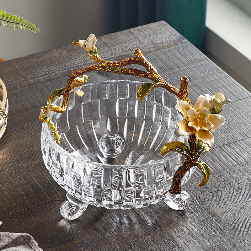 Light luxury crystal fruit plate living room desktop enamel color fruit plate decoration European-style dining room decoration creative glass decoration