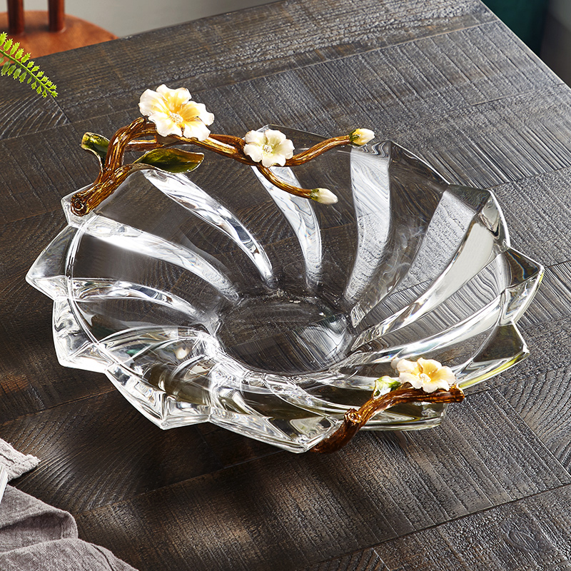 Light luxury crystal glass fruit plate living room desktop enamel color fruit plate decoration European-style dining room decoration creative decoration