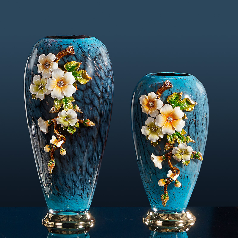 Light Luxury High-End Enamel Glass Vase Ornaments for Living Room Entrance European-Style Home Flower Arrangement American-Style Home Decorations Light Luxury High-End Enamel Glass Vase Ornaments for Living Room Entrance European-Style Home Flower Arrangement American-Style Home Decorations