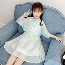 Italian Bambet girl dress Hanfu summer new Tong children embroidered chiffon short sleeve skirt set