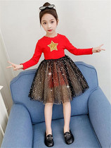Italy Bambet girls dress spring and Autumn new long-sleeved star Western princess dress girl puffy yarn skirt