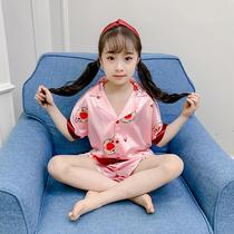 Italy Bambet childrens and girls  pajamas set summer short-sleeved thin section middle and large childrens ice silk girl two-piece set