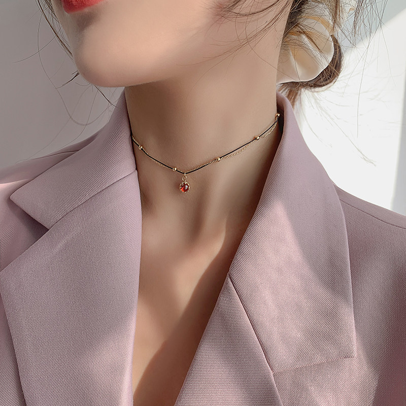 Joker Korean version of retro necklace female tide ins Wind Net Red simple sexual cold wind design sense black rope choker