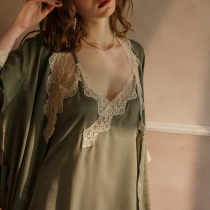 Sexy pajamas female summer thin robe Bride wedding morning gown lace suspender nightgown home suit two-piece suit