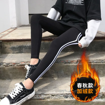 2020 new autumn and winter plus suede beating bottom pants woman outside wearing black double streaks 90% thin suede tightening up thickness