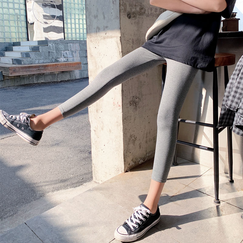 Solid color elastic inner pants, women's outer wear, thin cotton, spring and autumn, thin nine points