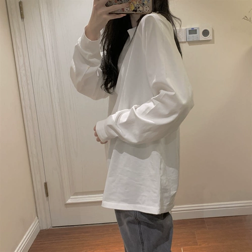 Белый лонгслив, демисезонная базовая приятная телу флисовая хлопковая футболка, коллекция 2023, оверсайз