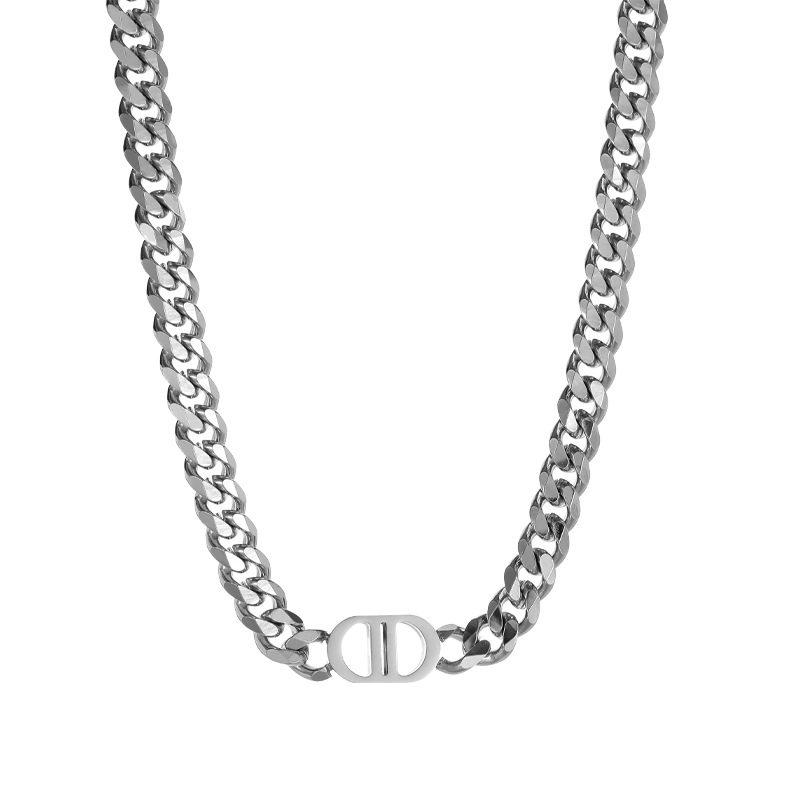 Wang Jiaer's Same Style Necklace for Men, Double D Letter Cuban Chain, Trendy High-End Hip-Hop Cool Clavicle Chain Accessory
