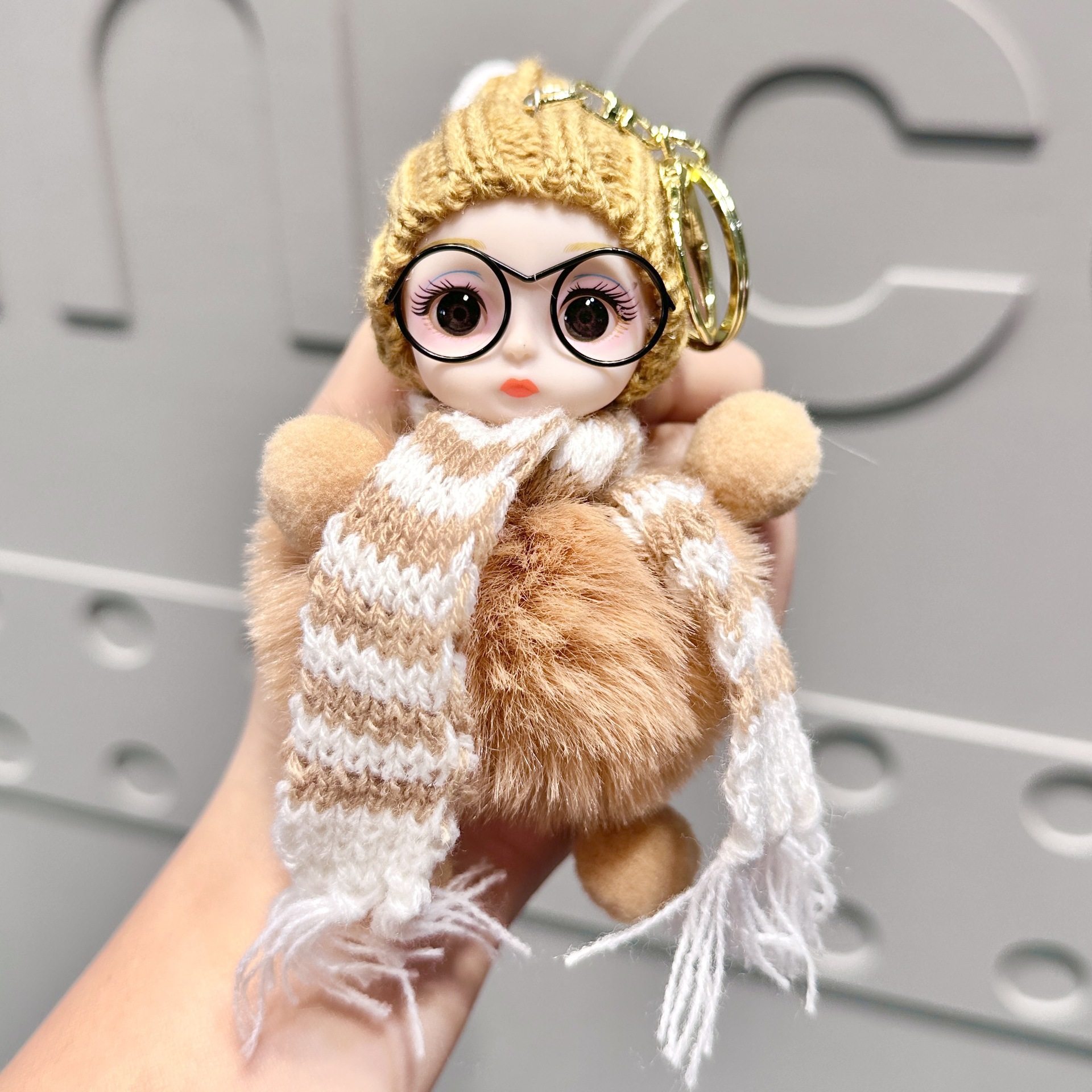 Xiaohongshu Internet Celebrity Cute Faux Fox Fur Big-Eyed Barbie Doll Keychain Bag Plush Pendant Accessory for Women