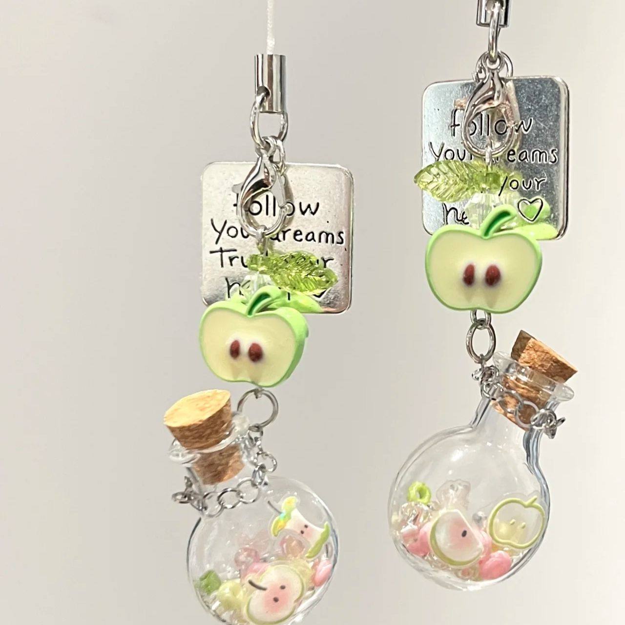 Apple Five-Point Sweet Wishing Bottle Phone Chain, Girly Phone Case Pendant, Fresh and Cute Bag Camera Charm Chain