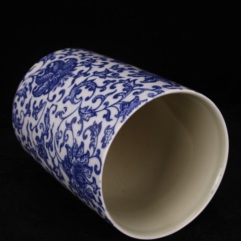 Jingdezhen bucket color peach blue tie up branch lines landscape brush pot Chinese style desk supplies four decorative furnishing articles