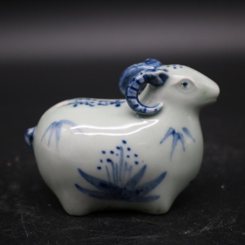 Hand made blue and white YanDi purse auspicious four sheep droplets calligraphy ink stone grinding ink ceramics crafts gifts