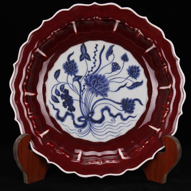 Jingdezhen imitation Ming yongle antique antique old goods furnishing articles reward of zheng he 's folding plate of Chinese style restoring ancient ways of handicraft