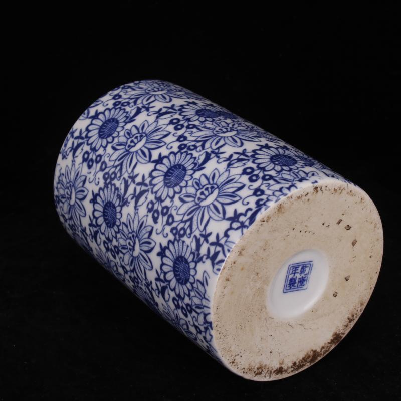 Jingdezhen bucket color peach blue tie up branch lines landscape brush pot Chinese style desk supplies four decorative furnishing articles