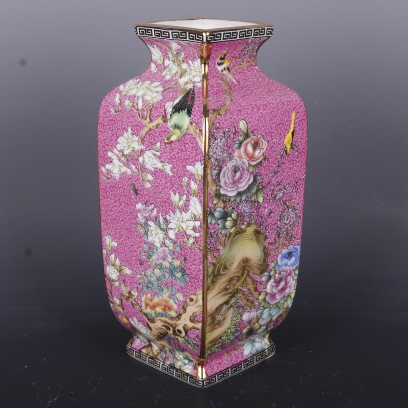 Package mail the qing qianlong see colour enamel painting of flowers and square vase antique porcelain household Chinese penjing collection process