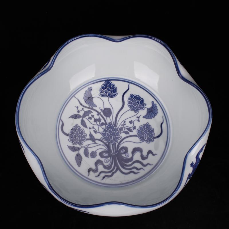 Jingdezhen blue and white porcelain large tea wash water meng desk writing brush washer from artistic porcelain basin hydroponic flower pot soup basin of move